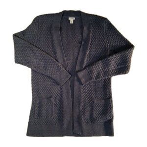 LL Bean Open Front Cardigan Sweater Blue 100% Cotton Knit Medium